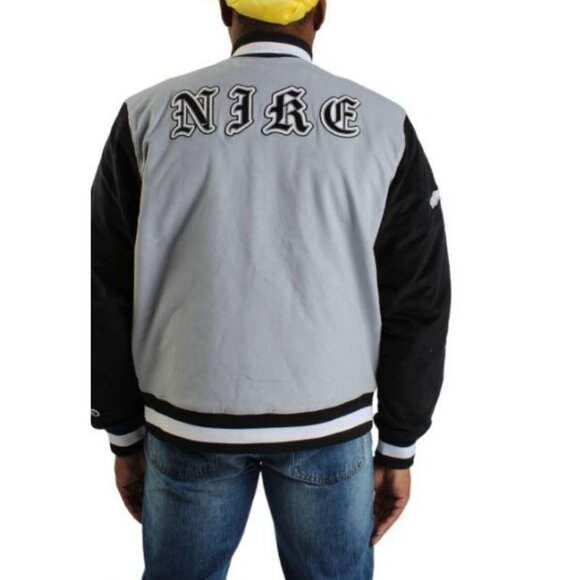 NEW! Nike Men's Swoosh High Corduroy Bomber Jacket Wolf Grey Black Size Large - Picture 2 of 11